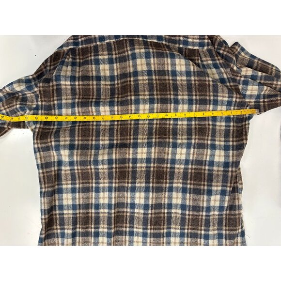 XL Vintage 80s Wool John Henry Camel Cigarette Collab Flannel Shirt Brown Plaid - Picture 5 of 8